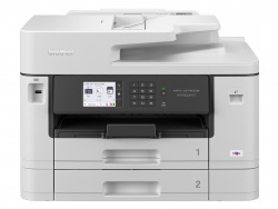 Brother MFC-J5740DW: Leistungsfähiger Bürodrucker, der aufgrund der A3-Druckfunktion und der zwei Kassetten jedoch ziemlich voluminös daher kommt.