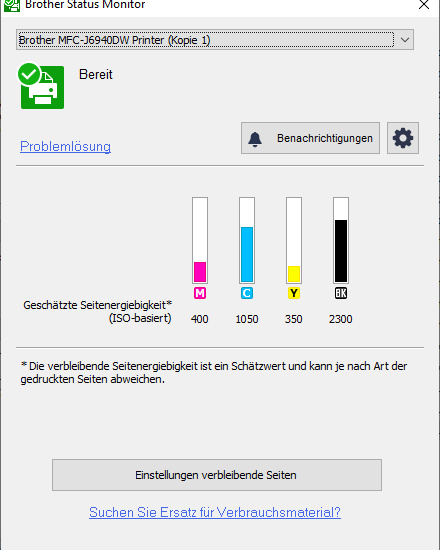 Brother MFC-J6940DW Register Wartung - Statusmonitor