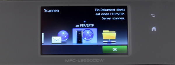 ..."Scan to FTP/SFTP" schickt die Vorlage an einen FTP-Ordner...