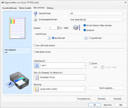 Seite einrichten: Spezielle Einstellungen wie Skalierungen, Kopienanzahl und auch das Seitenlayout lassen sich bis ins Detail einstellen.