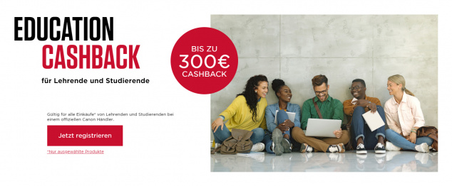 Cashback: Canon zahlt beim Kauf einer Kamera von Lernenden oder Lehrenden bis zu 300 Euro zurück. Bei Druckern sind bis jeweils bis zu 70 Euro möglich.