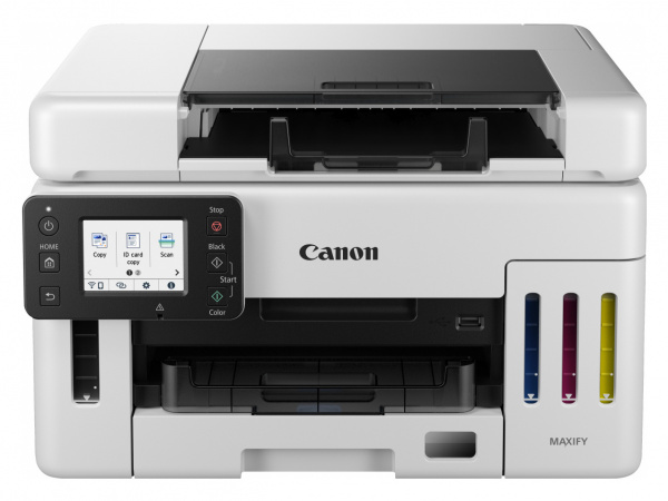 Canon Maxify GX6550: Büro-Multifunktionsdrucker mit Dual-Duplex-ADF, der sich vollständig frontal bedienen lässt und sogar in Regallücken Platz findet. Der Flachbettscanner kann jedoch nur Vorlagen bis DIN A5 verarbeiten.