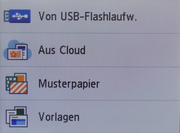 Drucken: Vom USB-STick, aus Vorlagen oder verbundenen Cloud-Anbietern.