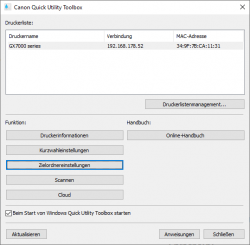 Canon Quick Utility Toolbox: Adressbuch und Einrichtung der Netzwerk-Scanfunktion.
