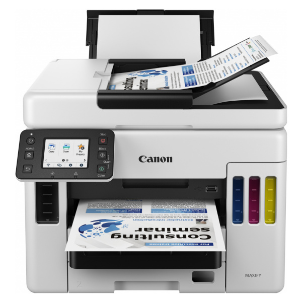 Canon Maxify GX7050: Erster waschechter Büro-Tintentankdrucker von Canon mit Pigmenttinten, zwei Kassetten, manuellem Zusatz-Einzug sowie Dual-Duplex-ADF.