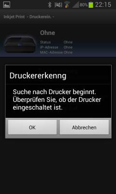 Druckererkennung: Die App durchsucht das Netzwerk nach Canon-Druckern.