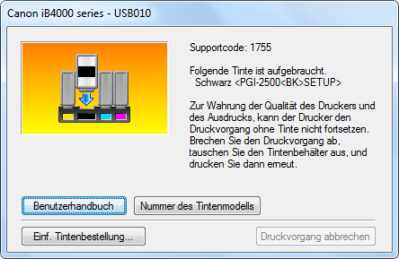 Canon Maxify iB4050 - Treibermeldung bei leerer Tintenpatrone