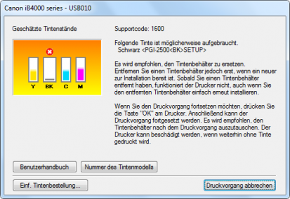 Canon Maxify iB4050 - Treibermeldung - Tintenpatrone möglicherweise leer