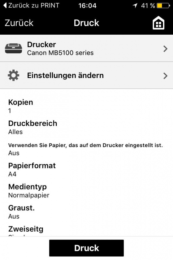 Drucken: Von hier aus können User Dokumente drucken. Die App unterstützt alle Papierformate, Qualitätseinstellungen gibt es aber nicht