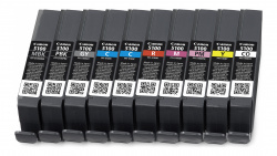 Canon PFI-5100: Zehn Tintenpatronen mit einer Füllmenge von jeweils nur 14,4 Milliliter.