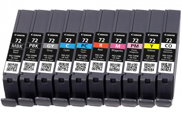 Canon PGI-72: Zehn Tintenpatronen mit Pigmenttinte im Pixma Pro-10.