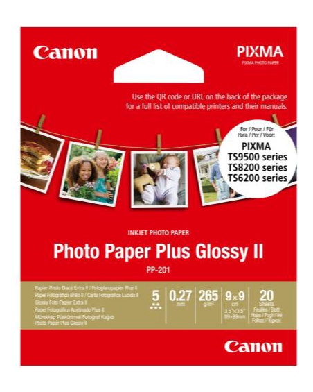 Canon Photo Paper Plus Glossy II (PP-201): 9 x 9 Fotoglanzpapier Plus II im Format 8,9 x 8,9 cm.