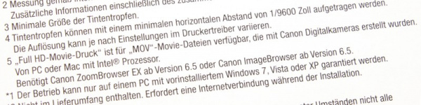 Eingeschränkt: HD Movie Print funktioniert nur mit Canon-Kamera und Software.