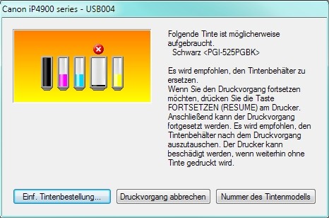 Canon Pixma iP4950 - Tinte leer Treiber