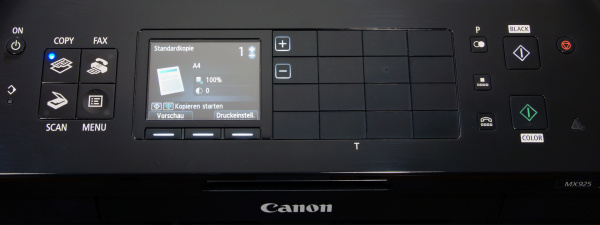 Canon Pixma MX925: Kopie lässt sich mit einem Tastendruck starten.