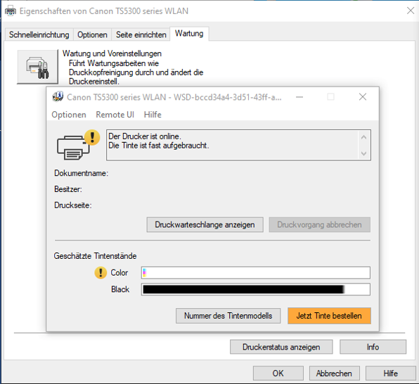 Canon Pixma TS5350a Treiber - Wartung Status Remote UI