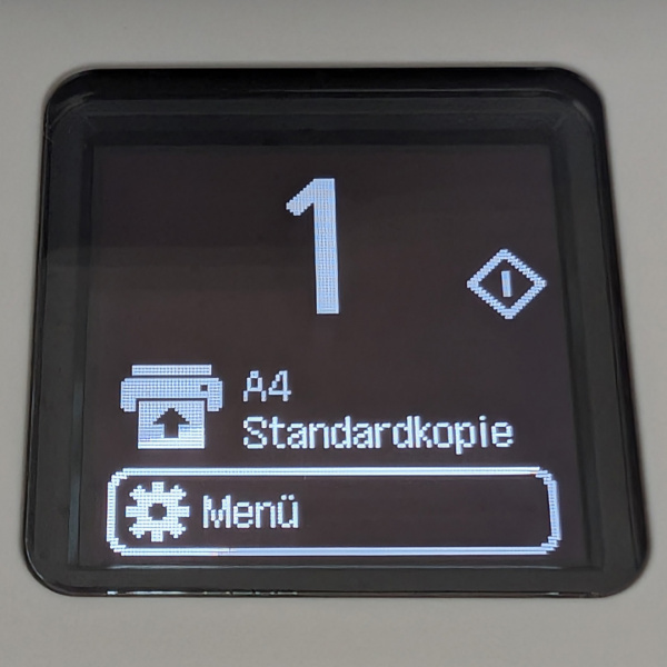 Kopieren: Mit den Pfeiltasten lässt sich die Kopienanzahl einstellen. Mit "OK" geht man ins "Kopiermenü".