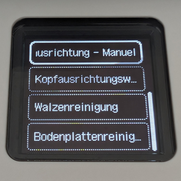 Haupteinstellungen 2: Es gibt u.A. eine automatisch und eine manuelle Druckkopfausrichtung.