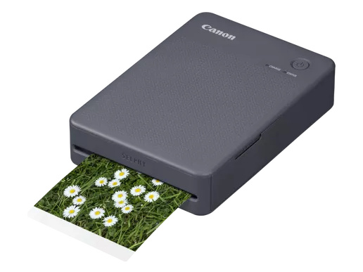 Canon Selphy Square QX20: Kompakter Thermosublimations-Fotodrucker für Minifotos mit integriertem Akku. Hier in der Farbversion Dunkelgrau (BK).