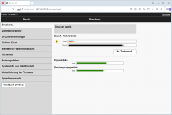 Einstellungen: Nach einer Anmeldungen kann man die Grundeinstellung des Druckers verändern..