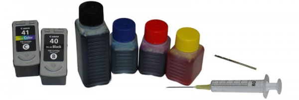 Das brauchen Sie: Leere Tintenpatrone(n), Bohrer (2 mm), Spritze mit Kanüle und geeignete Tinte.