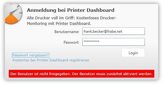 Cortado Printer Dashboard Test Anmeldung Frank Becker