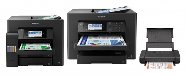 Gewinner der Leserwahl 2020/21: Epson Workforce WF-7840DTWF-Serie, Epson Ecotank ET-5800-Serie und Canon Pixma TR150.