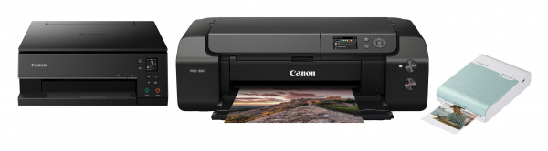 Gewinner der Leserwahl 2020/21: Canon Pixma TS6350-Serie, Canon Imageprograf Pro-300 und Canon Selphy Square QX10.