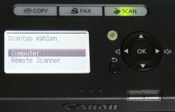 Display Scanmodus: Den Scanmodus muss man leider zuerst am Gerät einstellen. Hierbei hat man die Wahl zwischen Computer und Remote Scanner.