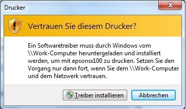 Sicher ist sicher: Die Installation eines Druckertreibers, der ja theoretisch auch bösartigen Code enthalten könnte, vom Printserver aus müssen Sie zuerst abnicken.