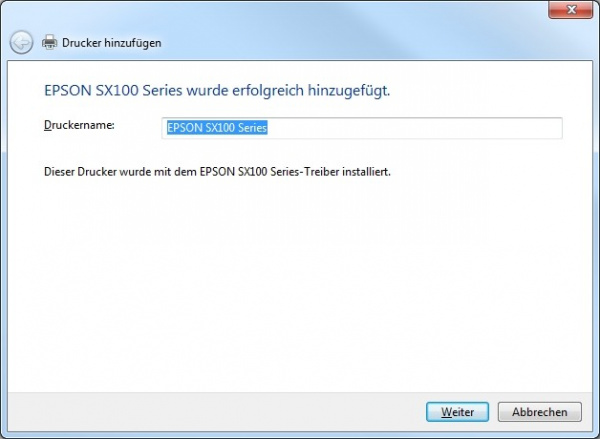 Geschafft: Nach der erfolgreichen Treiberinstallation meldet Windows Vollzug.