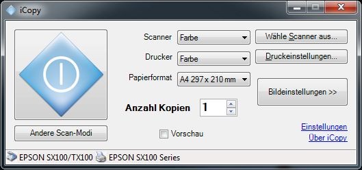 Copyshop light: Icopy macht aus Drucker und Scanner einen Fotokopierer. Den Startknopf liefert die Software.