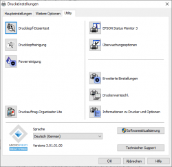 Utility: Düsentest und Reinigung.