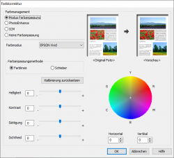 Farbmanagement: Eigene Farbanpassungen, Automatikmodus oder ICM.