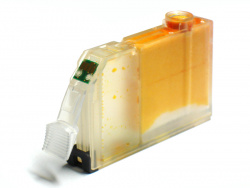 Ink outlet: Beneath the rear chamber with the sponge.