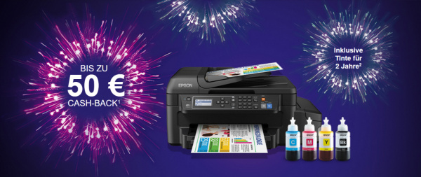 Cashback: Epson erstattet bis Mitte Oktober bis zu 50 Euro auf Ecotank-Drucker.