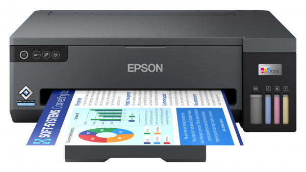 Epson Ecotank ET-14100: "Bürodrucker" mit A3-Einzug. Es fehlt jedoch der Duplexdruck, eine Papierkassette und sogar ein wischfestes Pigmentschwarz. Alle vier Tinten sind auf Normalpapier nicht wasserfest und verschmieren schnell.