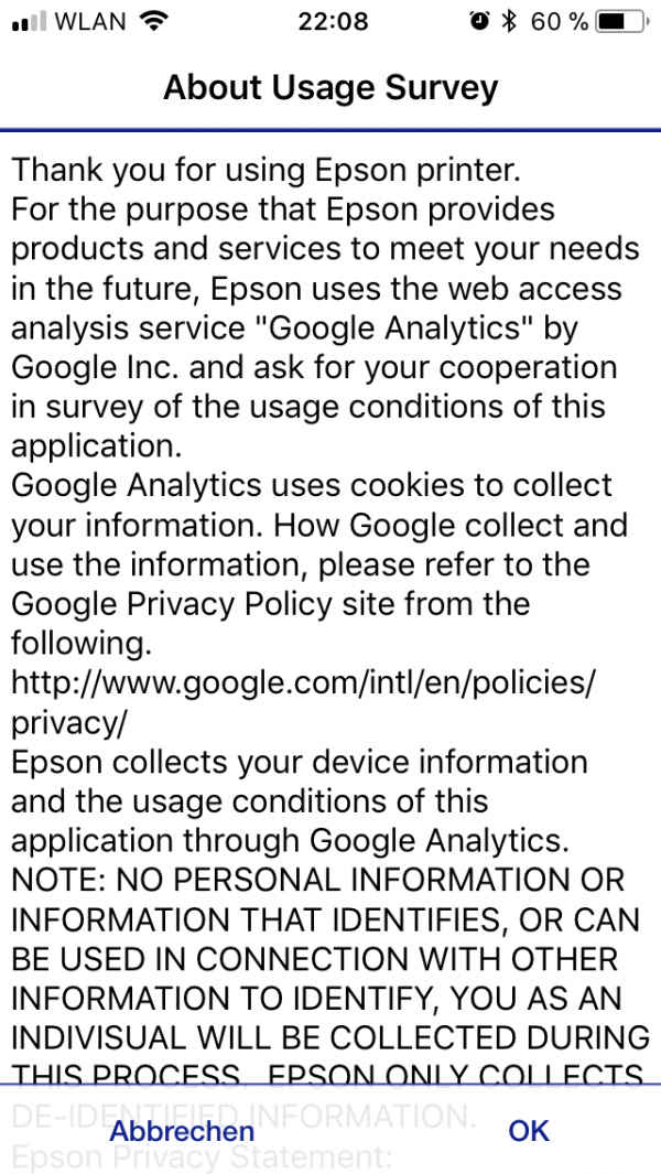 Google Analytics: Auch Epson sammelt Daten - hier über Googles Analytics-Dienst.