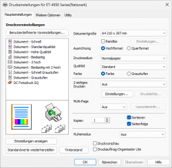 Druckertreiber: Gewohnte Ansicht mit übersichtlich dargestellten Funktionen.