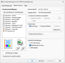 Druckertreiber: Weitere Optionen.