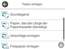 Hilfemenü: Anleitungen - Papiere einlegen.
