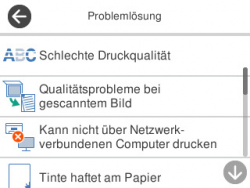 Hilfemenü: Problemlösungen.