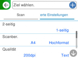 Scanmenü: An Cloud - Erweiterte Einstellungen 1/2.