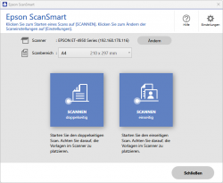 Epson ScanSmart: Startbildschirm.