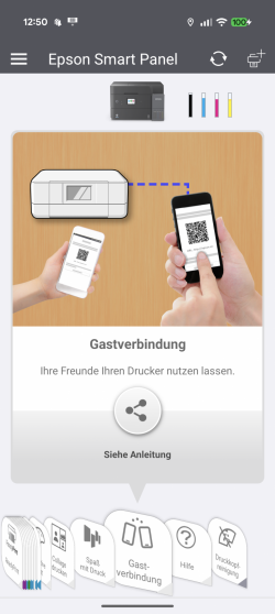 Wifi-Direkt / Gastzugang: Einrichtung eines Gastzugangs zum Zugriff auf den Drucker.