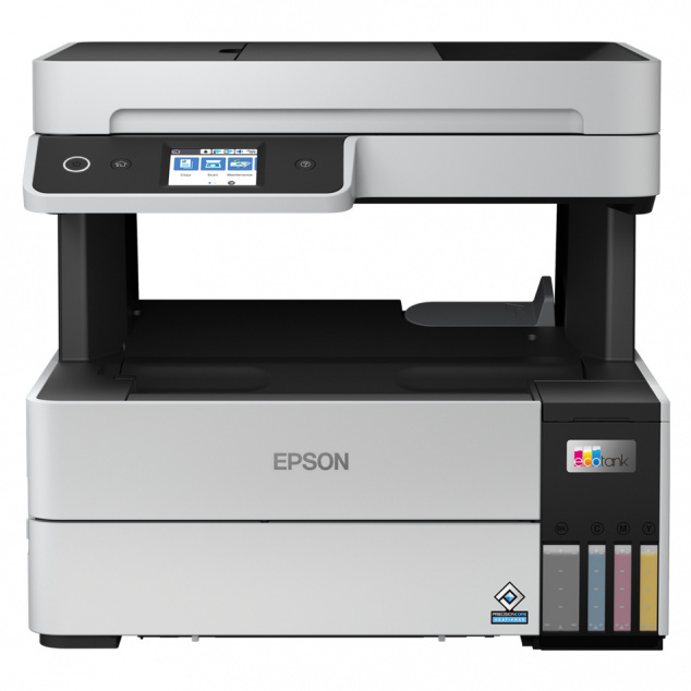 Epson Ecotank Pro ET-5185: Büro-Tintentankdrucker mit wischfesten Pigmenttinten. Optisch erinnert er stark an einen Laserdrucker - das liegt an der platzsparenden "Face-Down"-Papierablage nach oben. Leider fehlen dem recht teuren Tanker Funktionen zur SMB- und SMTP-Weiterleitung von Scans. Immerhin gibt es Unterstützung für PCL und Postscript.