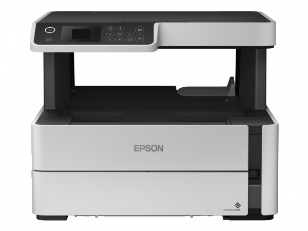 Epson Ecotank ET-M2140: Multifunktionsmodell ohne ADF/Fax, jedoch mit Duplexdruck, 250-Blatt-Kassette und Face-Down-Ablage.