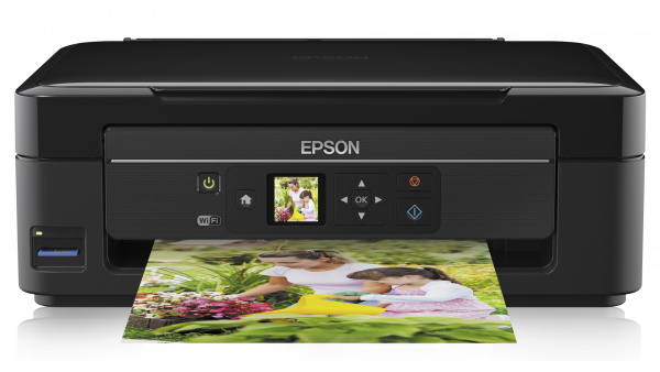 Epson Expression Home XP-312: Gerät mit Display in Briefmarkengröße, Navigationstasten und Kartenleser.