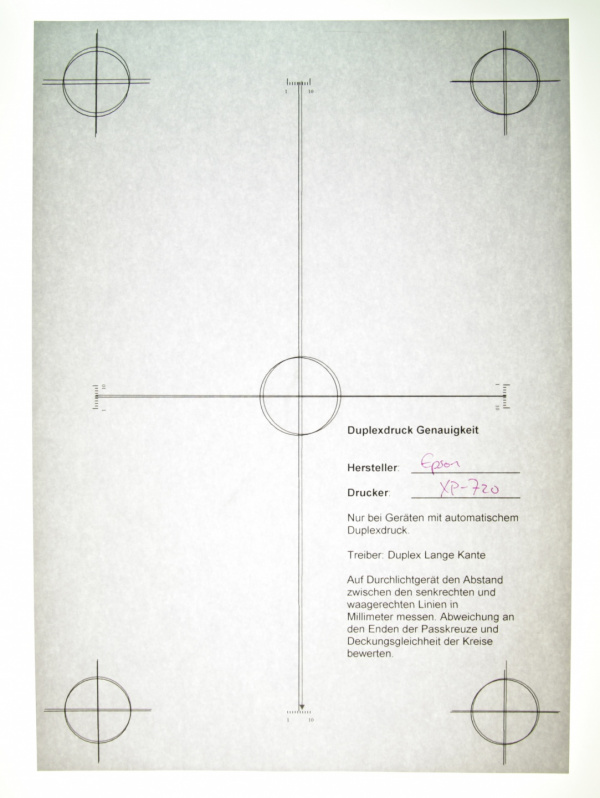 Epson Expression Premium XP-720: Wenig Versatz beim Duplexdruck.
