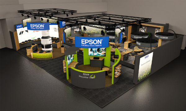Epson-Messestand: Diesmal auf dem Stand 102 (400 m²) in Halle 21a.